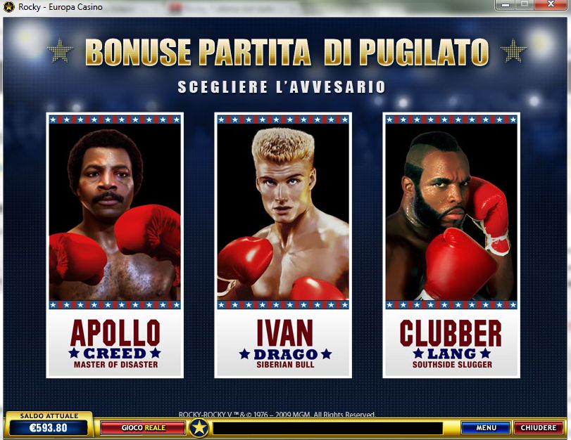 Rocky e gli avversari nel gioco bonus