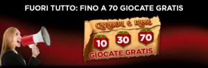Arriva il Fuori Tutto su 888 Casino che ti offre fino a 70 giocate gratis alla slot Cavalieri e Dame.